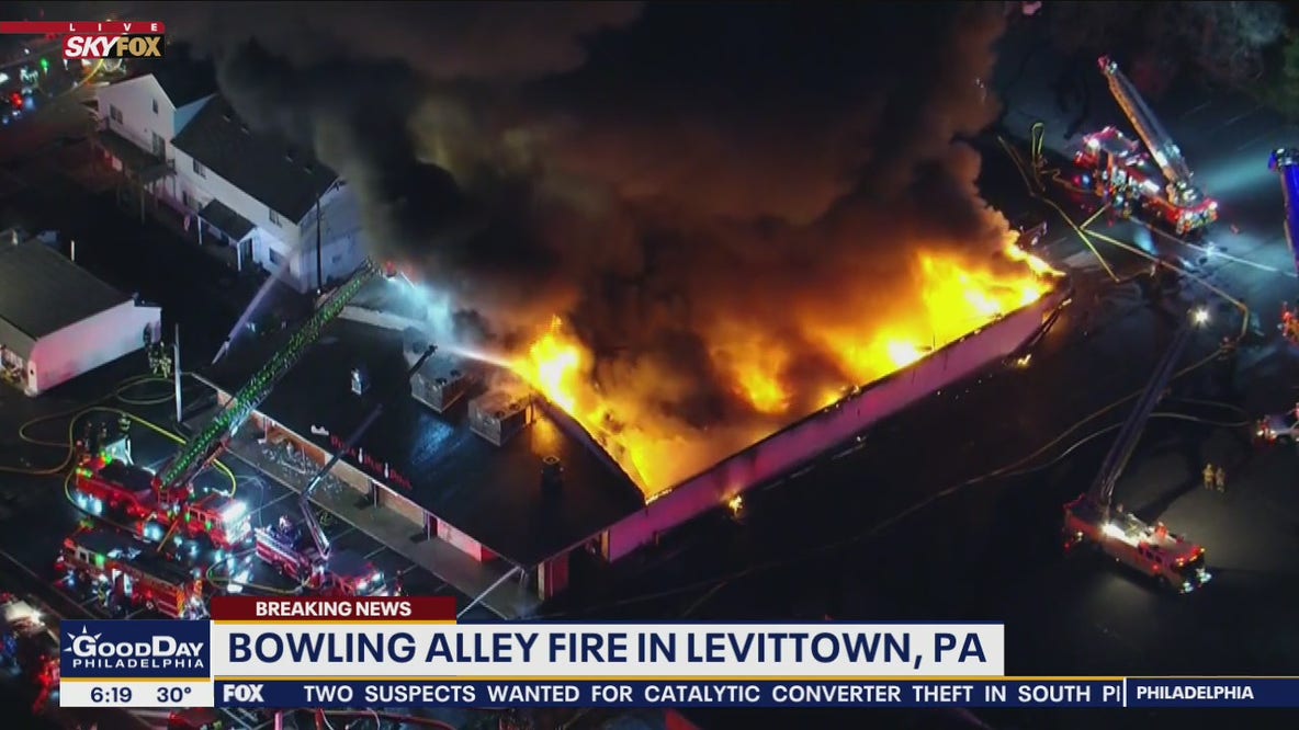 Firefighters responding to fire at Levittown bowling alley